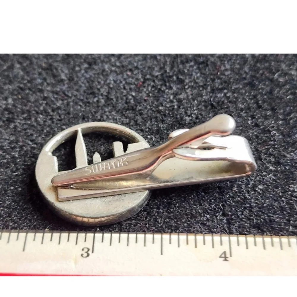 Vintage Swank Pewter City Skyline Tie Clip Clasp Silver Tone Used
